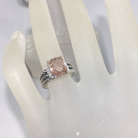 SET David Yurman Petite Wheaton Morganite Diamond Silver Ring 5.5 & Bracelet S - Picture 3 of 9